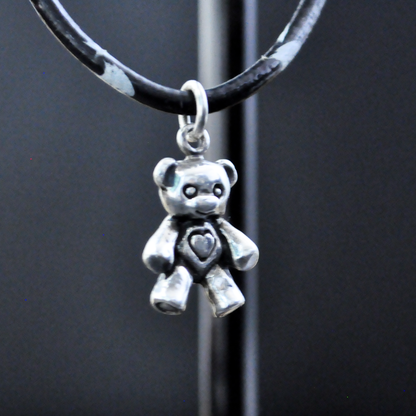 Vintage Sterling Silver Teddy Bear Charm with Heart - Antique 925 Silver Bear Pendant with Raised Heart Motif