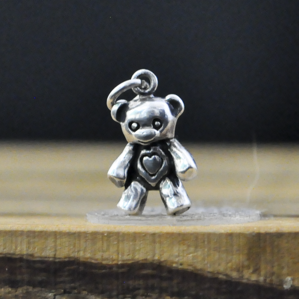 Vintage Sterling Silver Teddy Bear Charm with Heart - Antique 925 Silver Bear Pendant with Raised Heart Motif