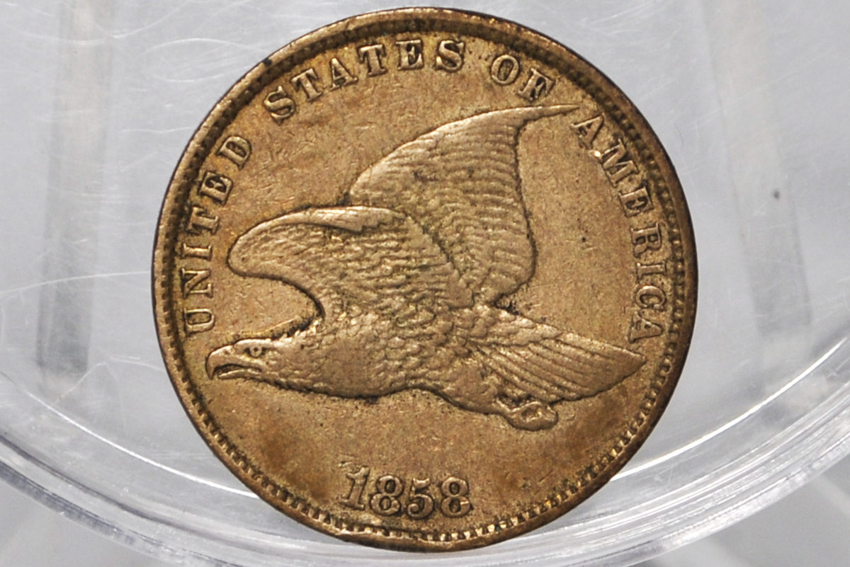 1858 Flying Eagle Penny - XF/AU Details, Small Rim Bump - 1858 Cent Flying Eagle 1858 - Discount Coin