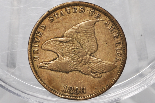 1858 Flying Eagle Penny - XF/AU Details, Small Rim Bump - 1858 Cent Flying Eagle 1858 - Discount Coin