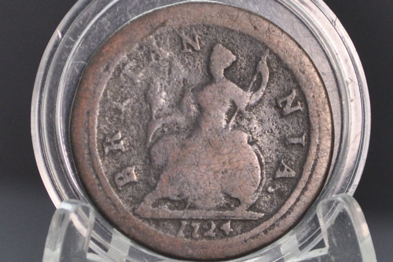1724 UK Farthing - Great Reverse Detail - 1724 Great Britain Farthing - Early 1700s Coin