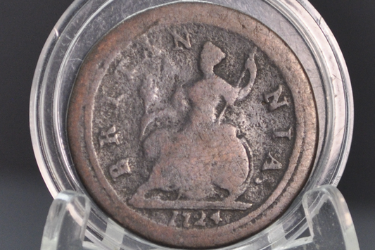 1724 UK Farthing - Great Reverse Detail - 1724 Great Britain Farthing - Early 1700s Coin
