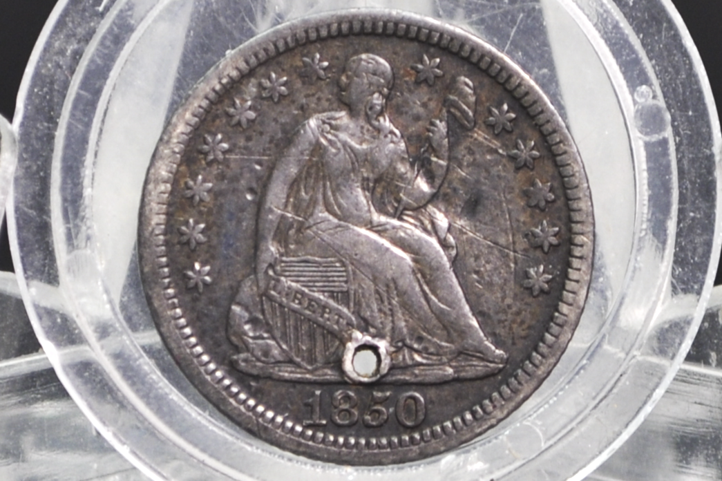 1850 Half Dime - XF Detail, Holed - 1850 Seated Liberty Half Dime - Early American Coin - 1850 Silver Half Dime Liberty Seated