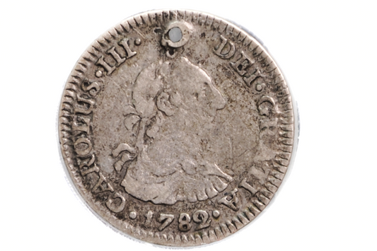 1782 Spanish 1 Real, Silver - XF Detail - 1782 Colonial Coinl, Pirate Coins, 1700s Shipwreck Coin