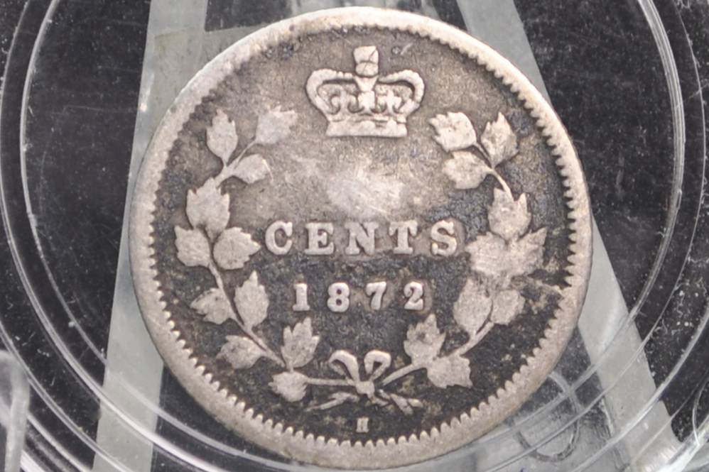 1872 Canadian Silver 5 Cent Coin - VG+ - Queen Victoria Canada 5 Cent Sterling Silver 1872
