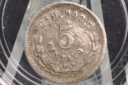 1888 Mexican 5 Centavo - Silver, Few Made, Rare - Mexico City Mint - Mexican Republic Coins