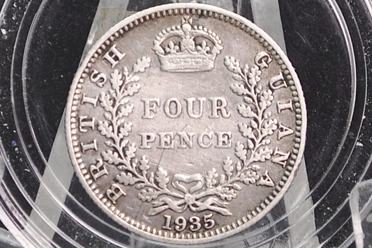 1935 Fourpence British Guiana - Great Britain 4 Pence Silver 1935 - Rare Coin - Only 36K Made, Ghana Coin