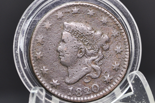 1820 Large Cent - 20/19 Variety - Fine Details - 1820 Liberty Head Cent - Matron Head 1816 to 1835
