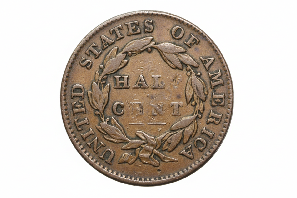 Vintage half cent coin from the United States of America.