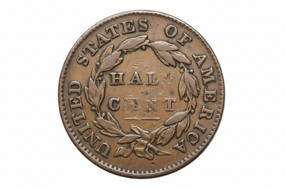 Vintage half cent coin from the United States of America.