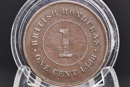 Rare 1888 Honduras 1 Cent - VF+ - British Honduras Coin Queen Victoria - Only 100K Made!