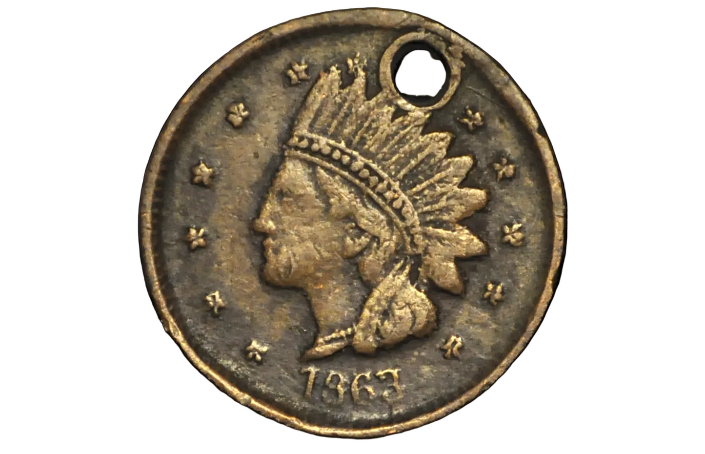 Vintage coin with Native American head design and '1863' 
