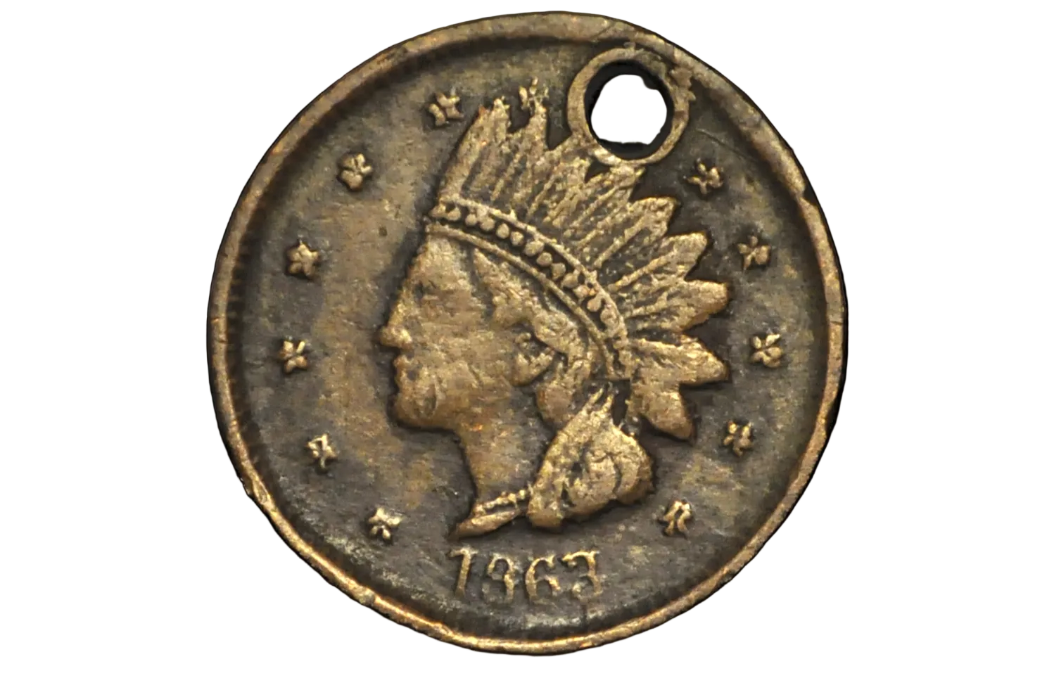 Vintage coin with Native American head design and '1863' 