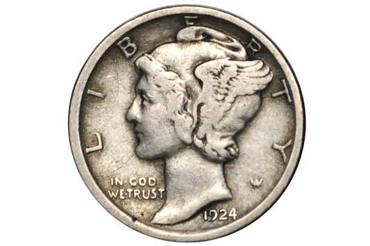 1924 Mercury Silver Dime, Denver Mint, in Very Fine condition. 