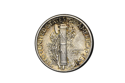 Silver dime coin from 1925 in about uncirculated condition