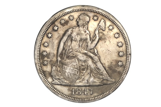 1847 Seated Dollar - VF+/XF Detail, Scratches, Discounted - 1847 Liberty Seated Silver Dollar - Scarce Coin Type, Rare, 1847 Dollar 1847
