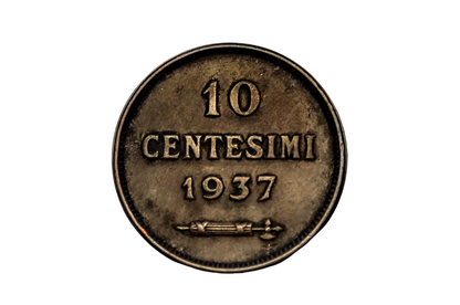Vintage 1937 San Marino 10 Centesimi Rare European Coin - Collectible 1937 San Marino Centesimi Fasces Design Coin