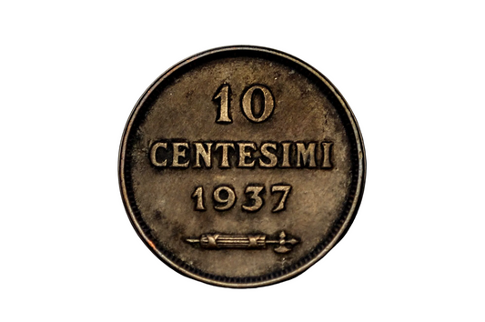 Vintage 1937 San Marino 10 Centesimi Rare European Coin - Collectible 1937 San Marino Centesimi Fasces Design Coin