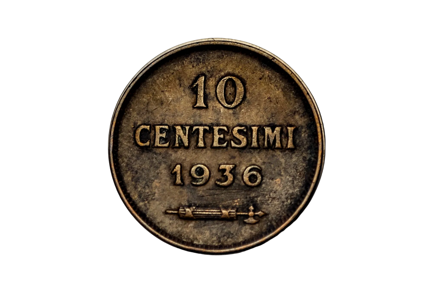 Vintage 1936 San Marino 10 Centesimi Rare European Coin - Collectible 1936 San Marino Centesimi Fasces Design Coin