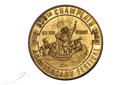 1959 350th Anniversary Champlain Festival Brass Medallion Souvenir - Anniversary and 50 Cent Trade Token Champlain Festival