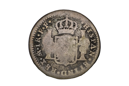 pillar design reverse of a Spanish Silver 1 Real Coin from 1781 