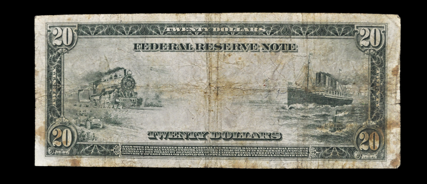 1914 20 Dollar Federal Reserve Note Large Size Fr#964 - Very Fine - Boston 1914 Twenty Dollar Bill 1914 Fr964 / Fr.964