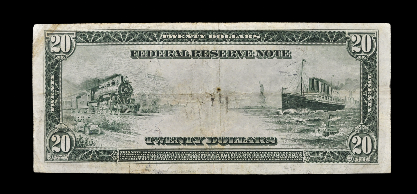 1914 20 Dollar Federal Reserve Note Large Size Fr#964 - VF (Very Fine) - Philadelphia 1914 Twenty Dollar Bill 1914 Fr964 / Fr.964