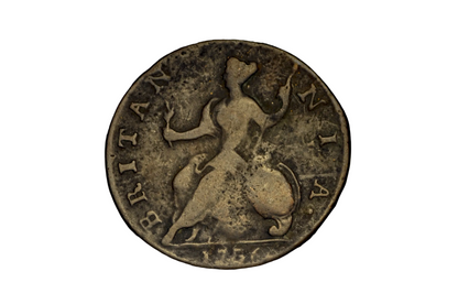 1756 Great Britain Copper Half Penny George II - George II Halfpenny Dated 1756 British Copper