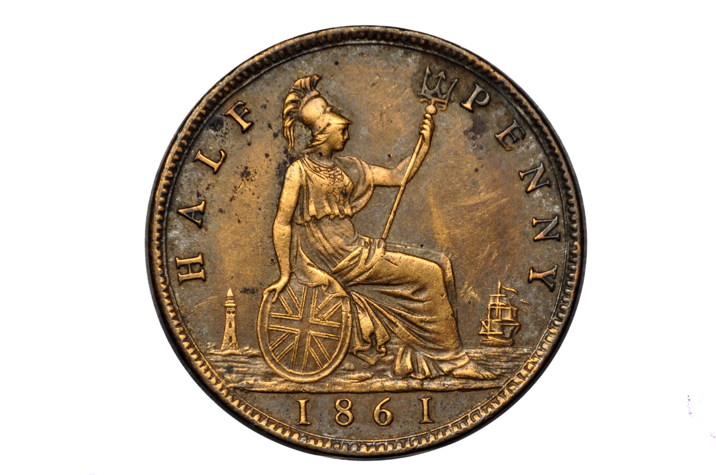 1861 Great Britain Half Penny - Unc. Detail - UK Halfpenny 1861 England 1/2 Cent - Beautiful Coin