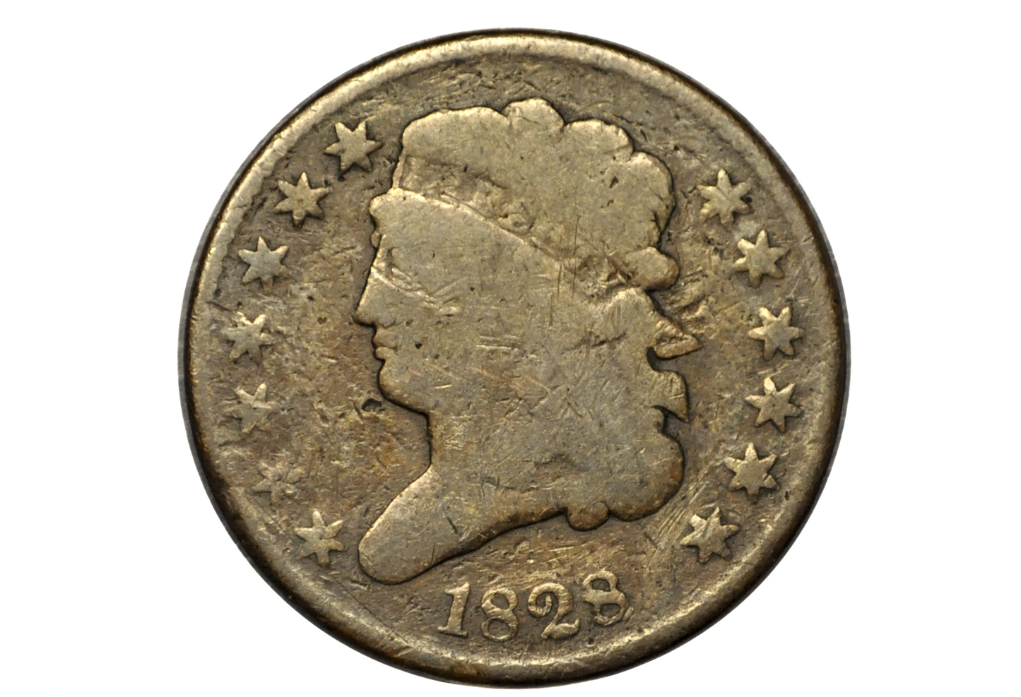 1828 Half Cent - G (Good) Condition / Grade - Classic Head Half Cent - 1828 Classic Head Cent - 1828 Half Penny - 1828 13 Stars
