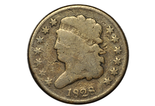 1828 Half Cent - G (Good) Condition / Grade - Classic Head Half Cent - 1828 Classic Head Cent - 1828 Half Penny - 1828 13 Stars