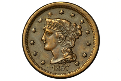 1857 Large Cent - Rare, Small Date, High Grade - 1857 US One Cent - Last Year Made!