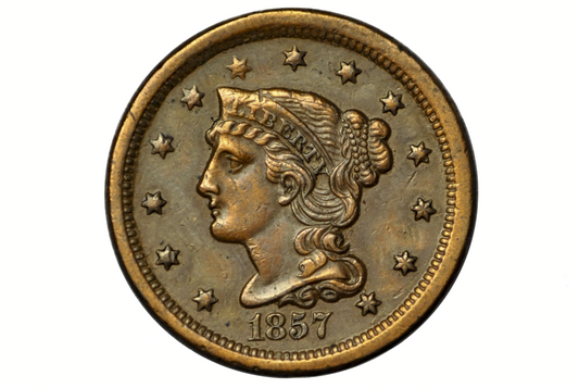 1857 Large Cent - Rare, Small Date, High Grade - 1857 US One Cent - Last Year Made!