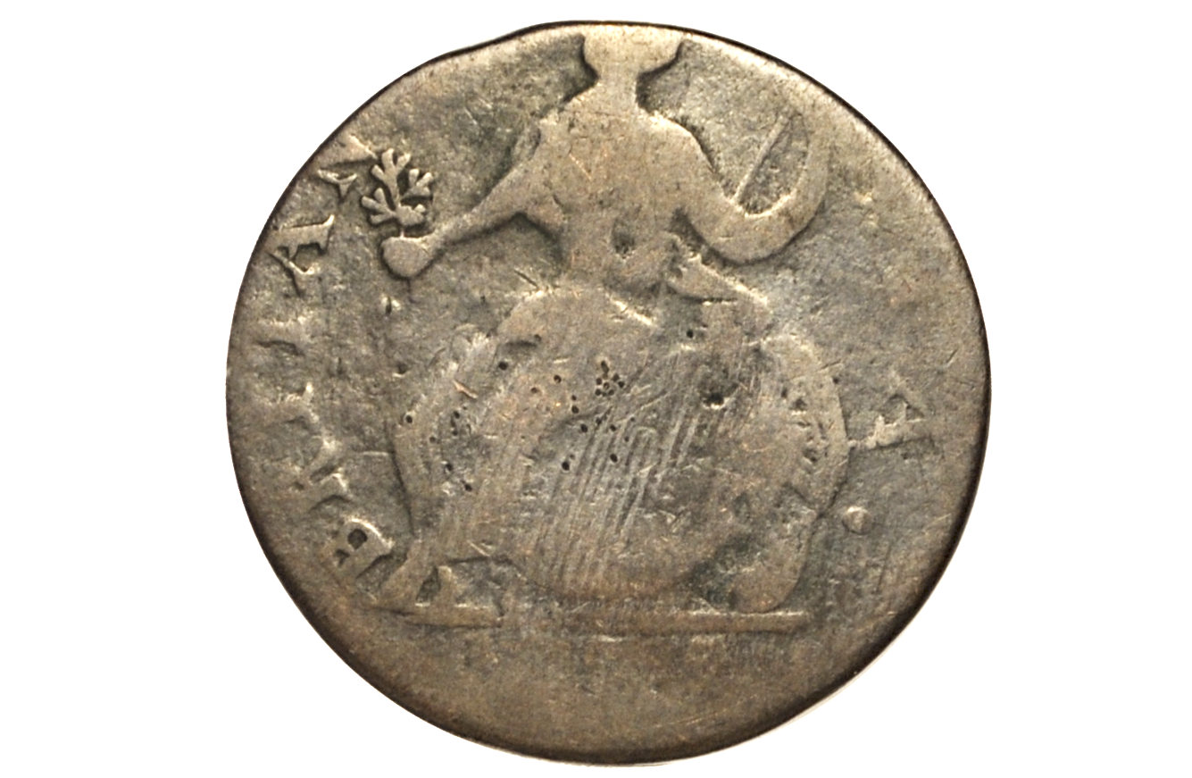 1775 Colonial Halfpenny - Early American Made Imitation British Halfpence - 1775 Great Britain 1/2 Penny Colonial Struck Token