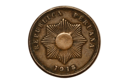 Peru 1918 Dos Centavos Copper Coin - 580,000 Made - Old Peruvian Coins