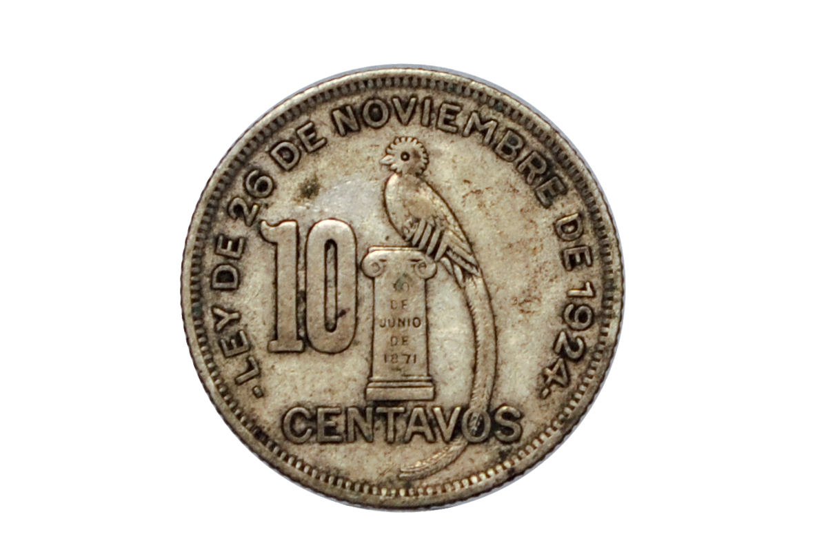 Rarer 1929 Silver Guatemala 10 Centavos - XF Condition - 500,000 Made - Republic of Guatemala Coin - Guatemala Quetzal