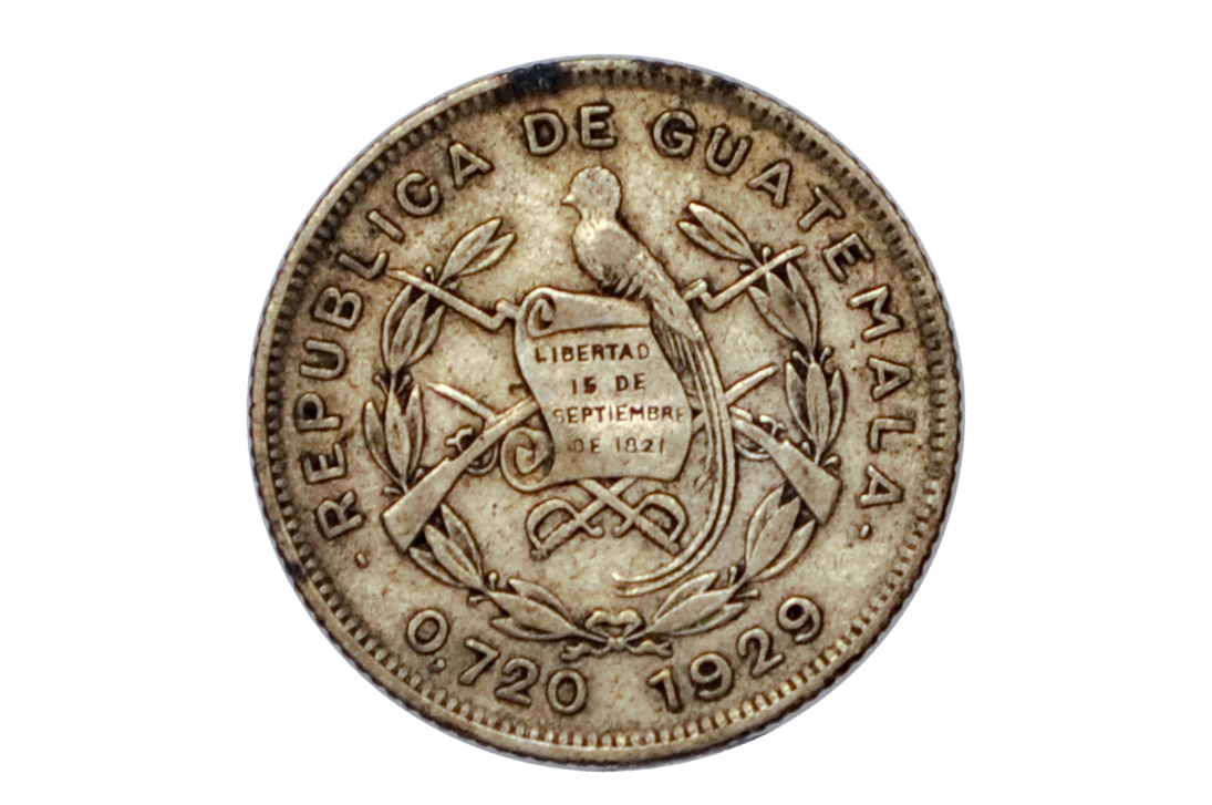 Rarer 1929 Silver Guatemala 10 Centavos - XF Condition - 500,000 Made - Republic of Guatemala Coin - Guatemala Quetzal