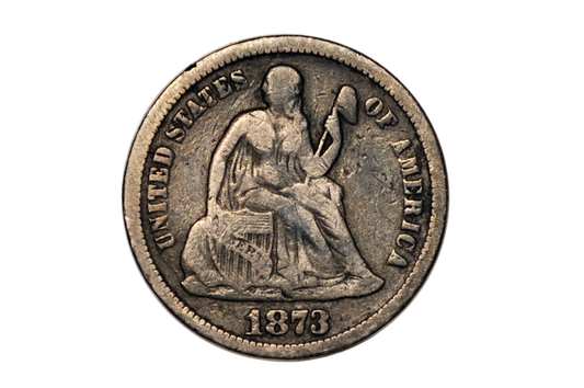 1873 Seated Liberty Dime - Rarest Variety - No Arrows, Open 3, Fine Grade - 1873 Liberty Seated Silver Dime - Authentic, Great Date!