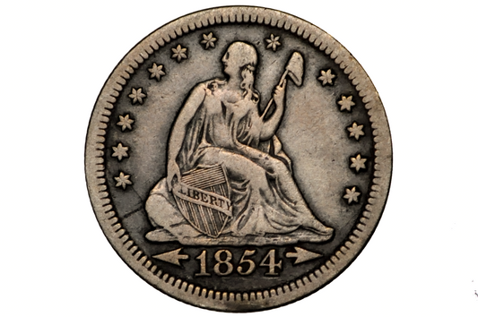 1854 Seated Liberty Quarter, Very Fine, 1854 Silver Quarter 1854 Liberty Seated Quarter; Historic Coin Type, Great Collection Addition