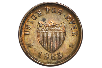 1863 Civil War Token Union For Ever Hero of Pea Ridge General Franz Sigel - AU Condition - Patriotic Civil War Tokens, United States Copper