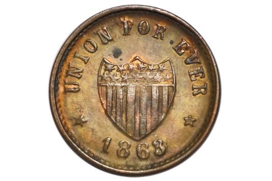1863 Civil War Token Union For Ever Hero of Pea Ridge General Franz Sigel - AU Condition - Patriotic Civil War Tokens, United States Copper