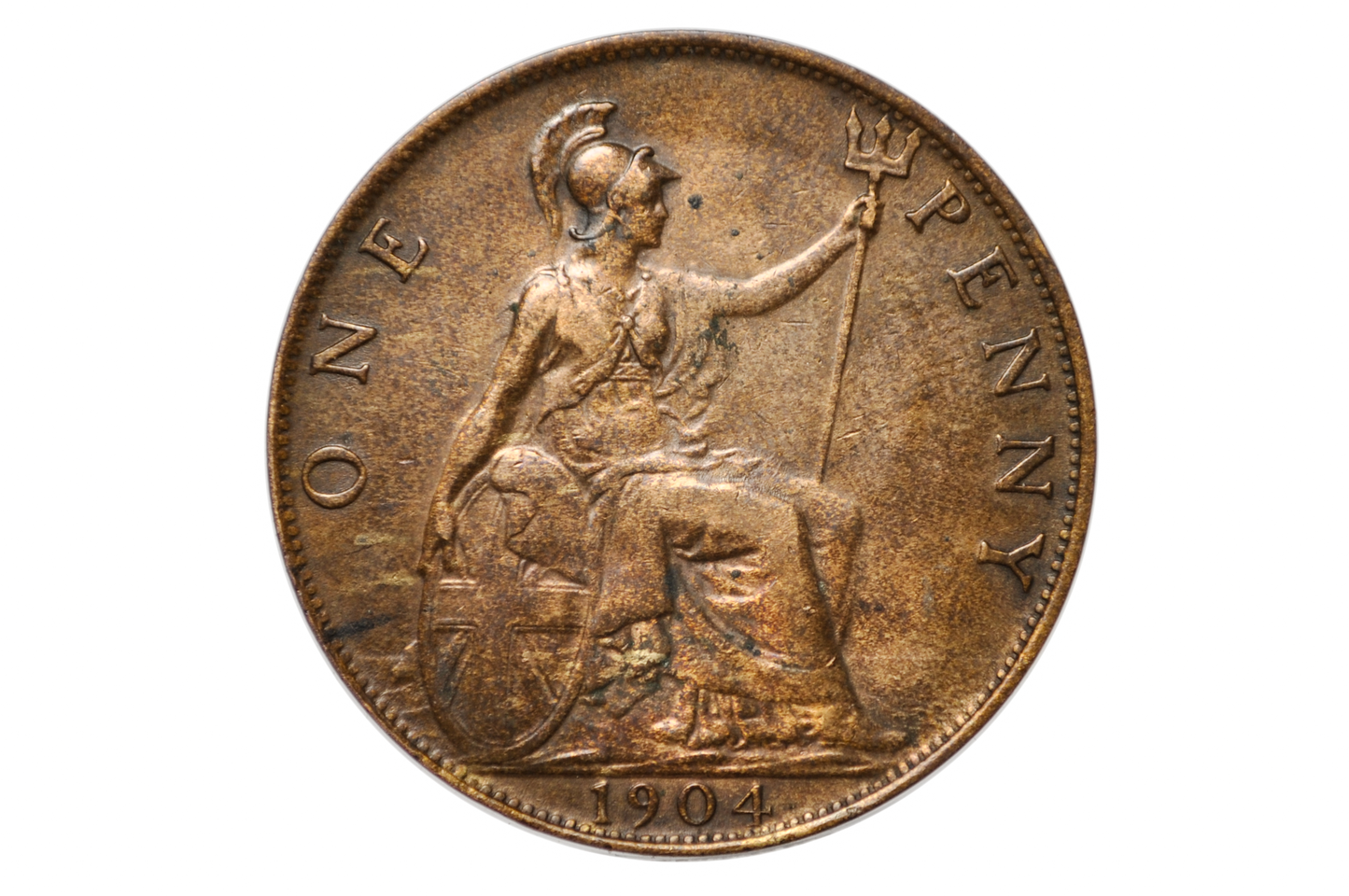 1904 Great Britain One Penny - AU Condition - UK Large Penny 1904 - King George 1 Penny - Bronze - UK Penny 1904