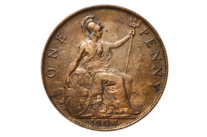 1904 Great Britain One Penny - AU Condition - UK Large Penny 1904 - King George 1 Penny - Bronze - UK Penny 1904