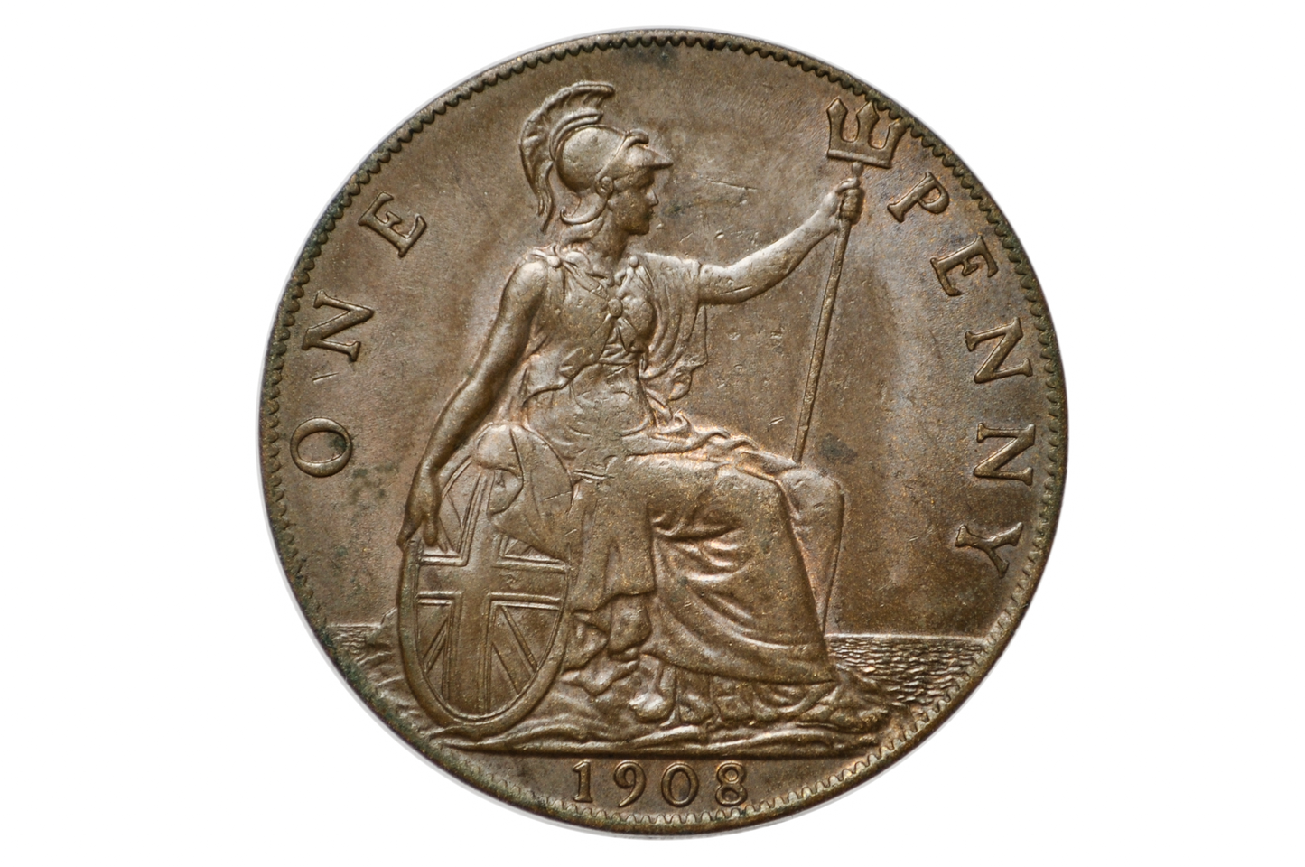 1908 Great Britain One Penny - UNC Condition - UK Large Penny 1908 - King George 1 Penny - Bronze - UK Penny 1908