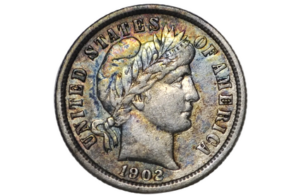 1902-O Barber Silver Dime - AU Details, Better Date! New Orleans Mint 1902 Dime