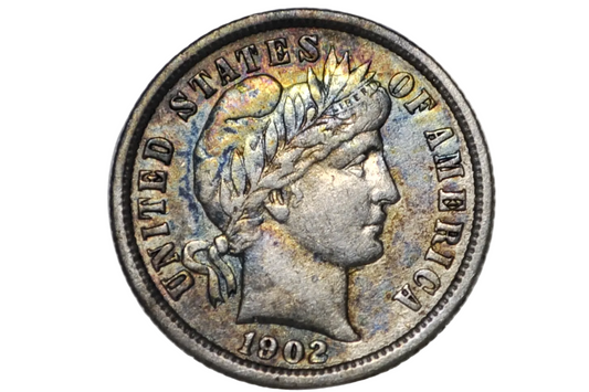 1902-O Barber Silver Dime - AU Details, Better Date! New Orleans Mint 1902 Dime