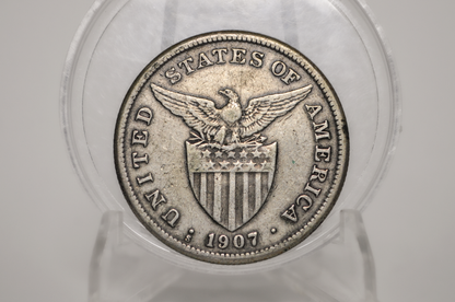 1907 Silver Philippines One Peso - 1907 S Silver One Peso - San Francisco Mint, Filipinas One Peso 1907