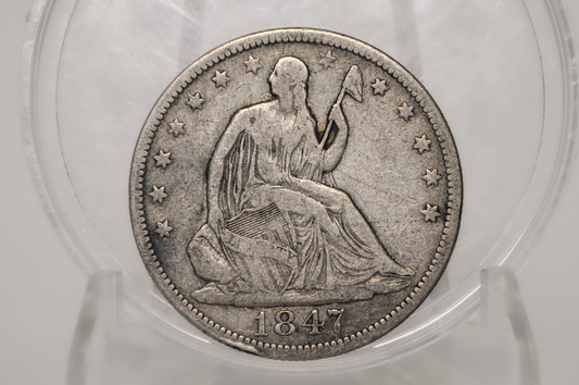 1847 Seated Liberty Half Dollar - F Grade / Condition (Fine) - 1847 Liberty Seated Silver Half Dollar - Authentic
