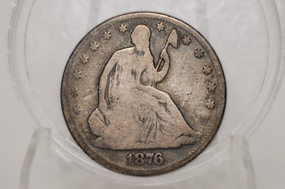 1876 Seated Liberty Half Dollar - G/VG Grade / Condition (Good/Very Good) - 1876 Liberty Seated Silver Half Dollar - Authentic