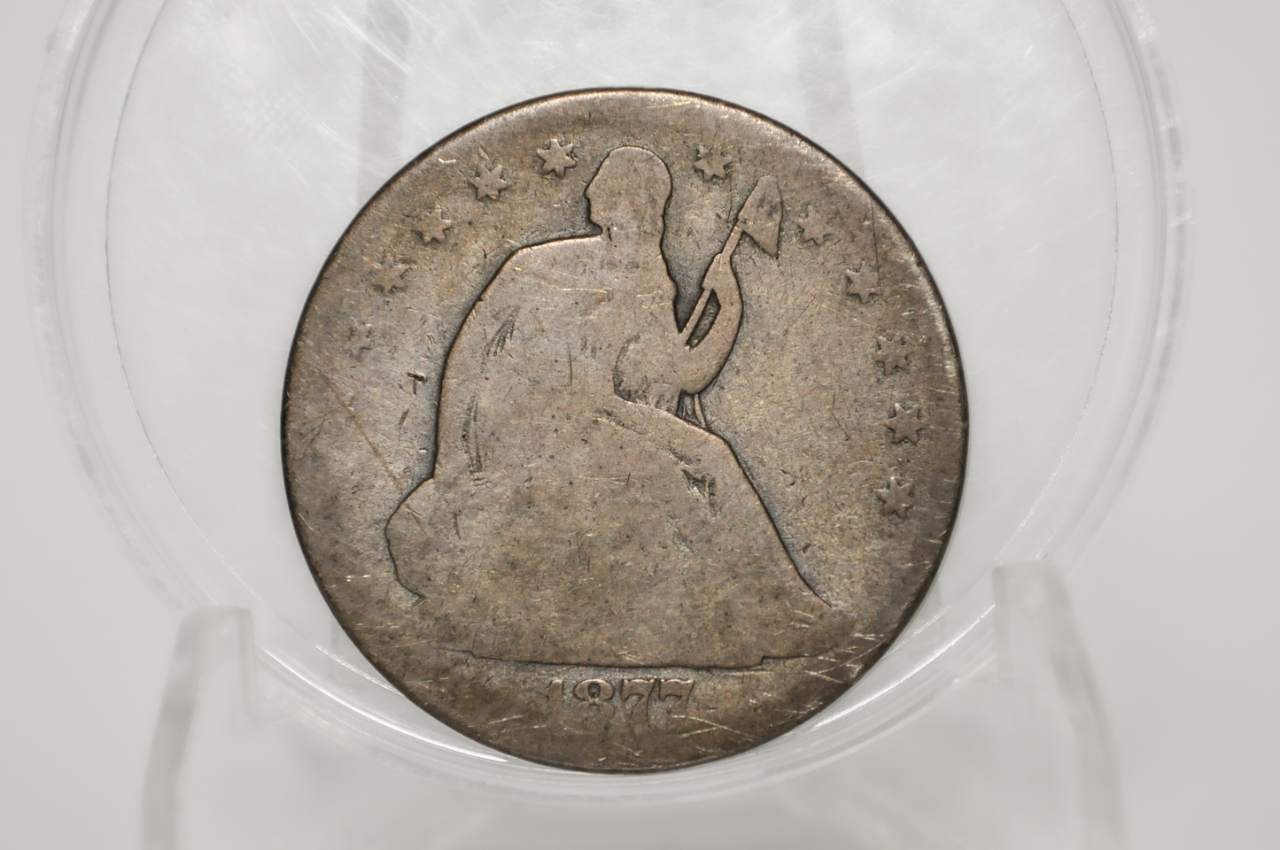 1877-CC Seated Liberty Half Dollar - AG Grade / Condition (About Good) - 1877-CC Liberty Seated Silver Half Dollar - Authentic